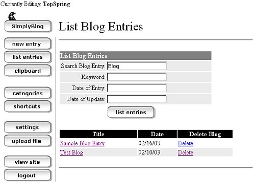 List Blog Entries