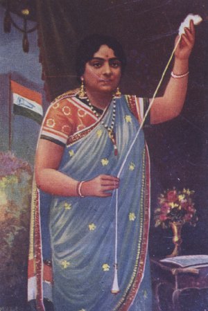 A lady spinning Swadeshi yarn 