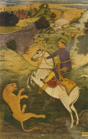 Babur Hunting a Tiger 