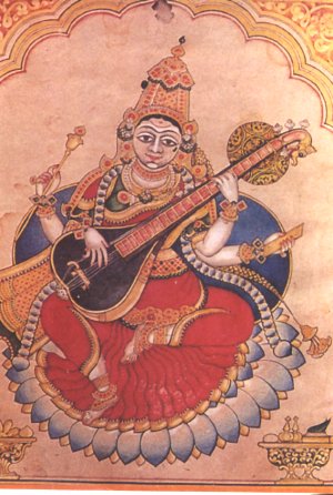Saraswati in Mysore Traditional Painting