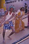 Low-tech Workers Laying Optical Cable