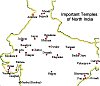 Map showing important temples of North and Central India