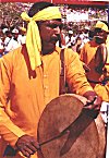 Drummer in colorful clothing