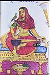 Female musicians, Veena player with parrot