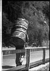 A oil drum on the back of the man, Shimla, 1985
