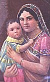Baby in the proud mother's arms<br>from a picture postcard of 1950s