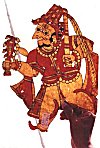 Mythological warrior, leather puppet