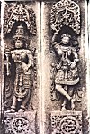 In some Hoysala temples the brackets are carved from a single slab into images