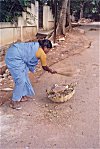 She has to sweep roads and foot paths