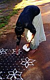 Steps, courtyard, roads, footpaths are used to draw Rangoli.