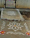 Multicolor rangoli when completed.