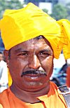 An orange turban meant for a special occasion.