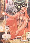 Swami Raghavendra of Mantralaya Offering Prayers to Lord Krishna on a Linga platform