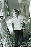 Tourists in front of Ganga Water Vessel