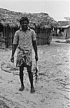 Man in Lungi (tucked half) Carrying Daily Catch