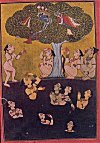 Girls bathing in the river begging Krishna to return their clothes