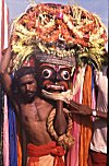 A Folk Dancer's Mask Decorated with Fresh Flowers