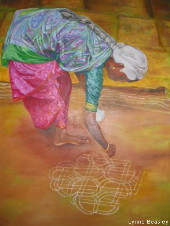 Woman Laying Rangoli 