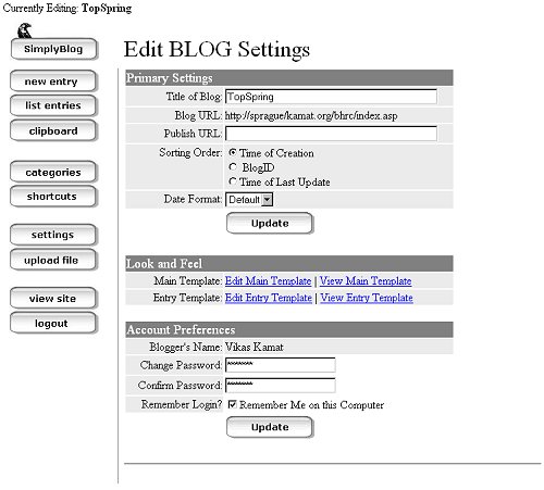 Edit Blog Settings